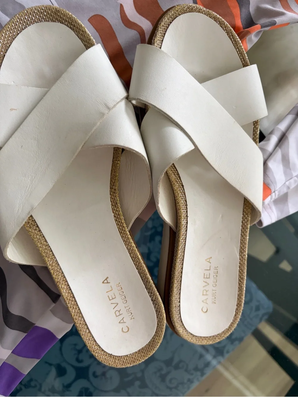Kurt Geiger White Crisscross Espadrille Slide Sandals